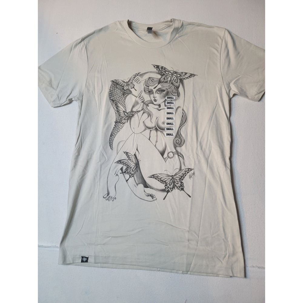 Next Level Apparel Hyley Butterfly Graphic Tee Shirt Cream Small 2713